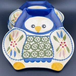 Set of 4 Old World Blue Owls Temp-Tations Dishes